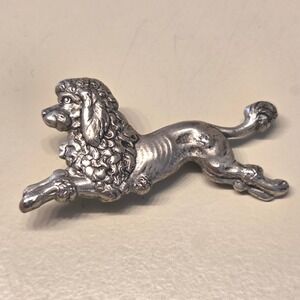 Vintage Silver Tone Poodle Dog Running Brooch Pin Women's Animal Lover
